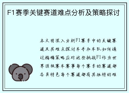 F1赛季关键赛道难点分析及策略探讨