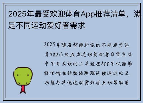 2025年最受欢迎体育App推荐清单，满足不同运动爱好者需求